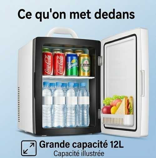 Mini Frigo Voiture 12L - Silencieux & Grande Capacité | 12V/220V