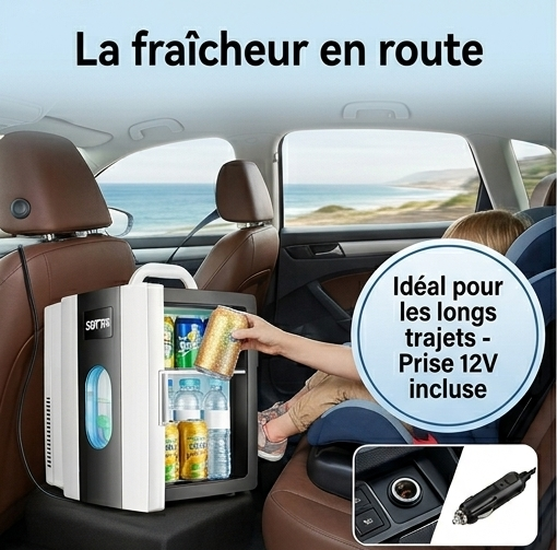 Mini Frigo Voiture 12L - Silencieux & Grande Capacité | 12V/220V
